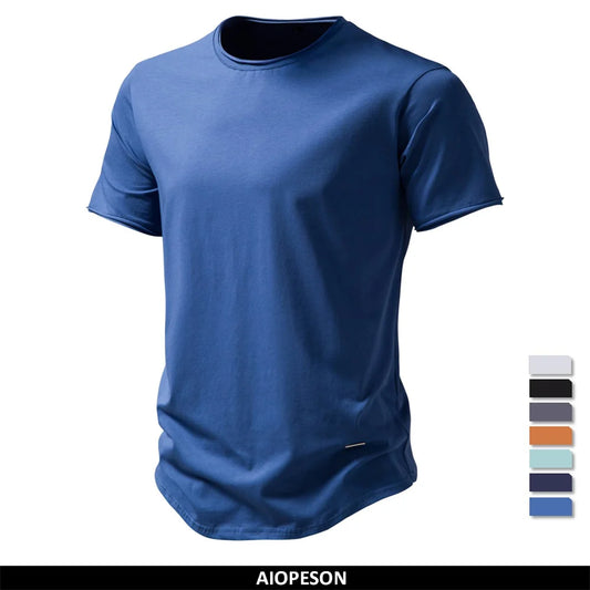 Herren-T-Shirt aus reiner Baumwolle, dunkelblau, Rundhalsausschnitt, kurze Ärmel