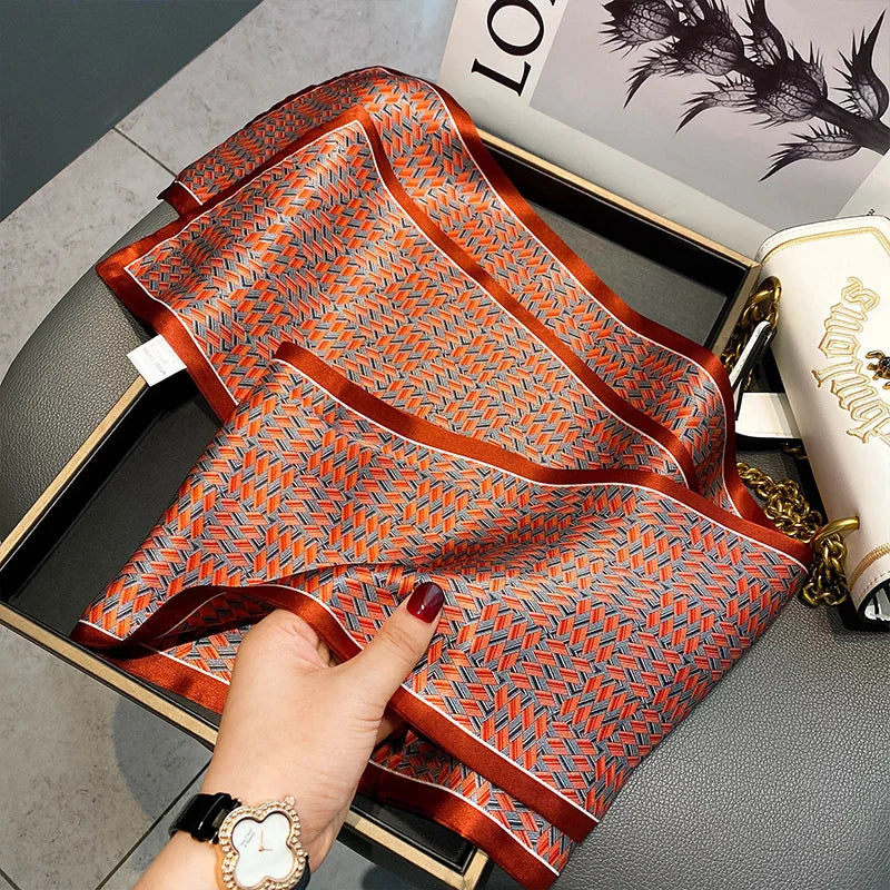 Damen Seidenschal dünn Taschenband Foulard Krawatte Haarband