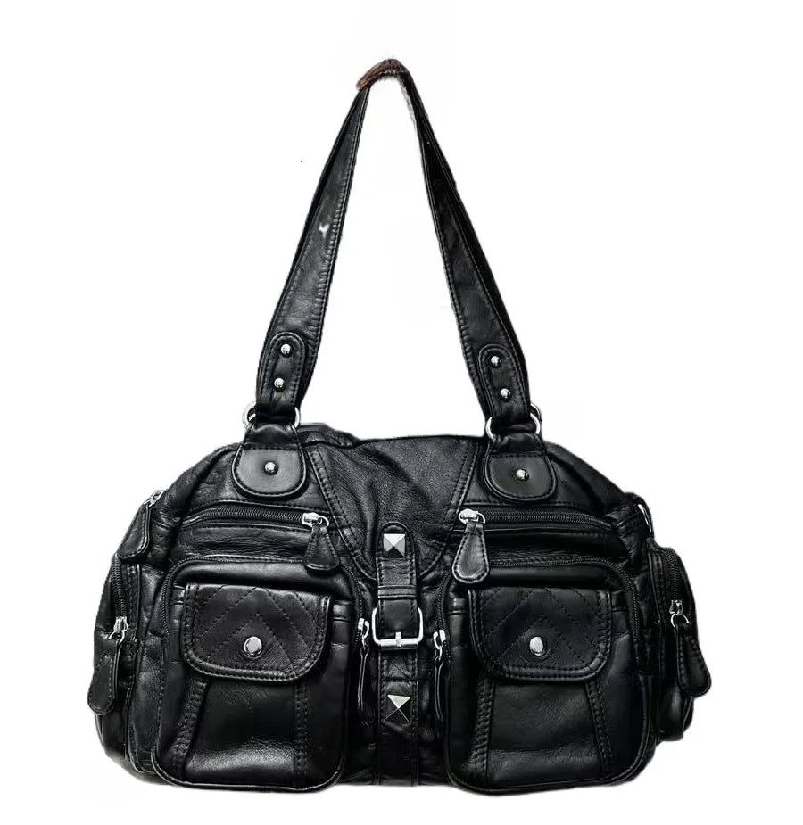 Damen-Schultertasche aus PU-Leder in kompakter Bauweise mit Angenehmer Haptik und Mehrfachfächern