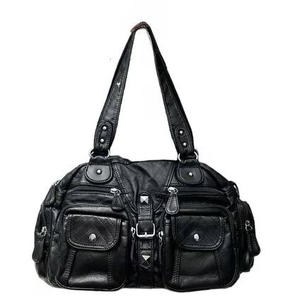 Damen-Schultertasche aus PU-Leder in kompakter Bauweise mit Angenehmer Haptik und Mehrfachfächern