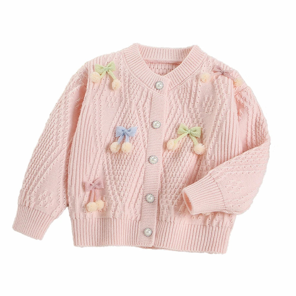 Mädchen Strickjacke in Candy-Farbe mit Bogen für den Herbst