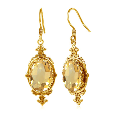 Damen-Ohrringe Gold Citrin Tropfenform Lang 10 x 14 mm 8 Ct Luxuriöse Schmuckstücke