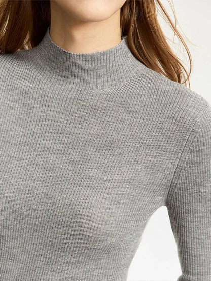 Damen-Rollkragenpullover 100 % Wolle Slim Fit elastisch Winter