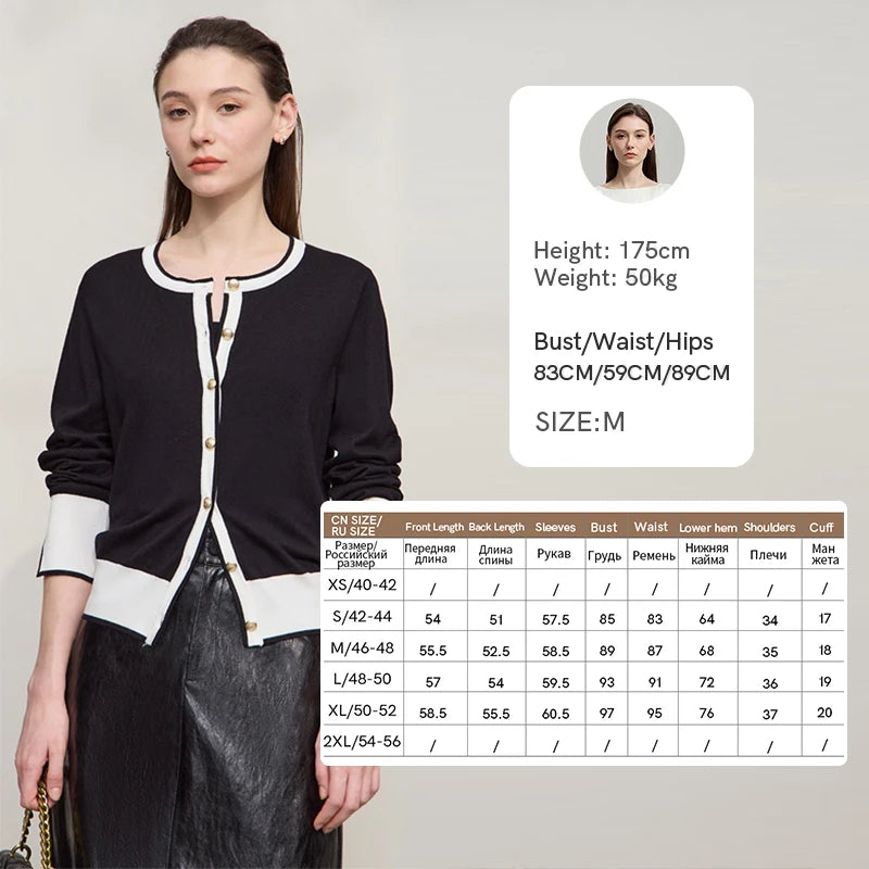 Damen-Strickjacke Rundhals Patchwork gerade elegant vielseitig Herbst