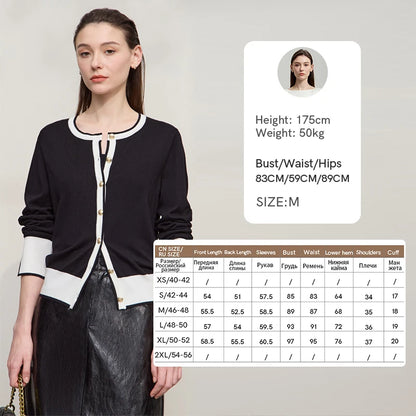 Damen-Strickjacke Rundhals Patchwork gerade elegant vielseitig Herbst