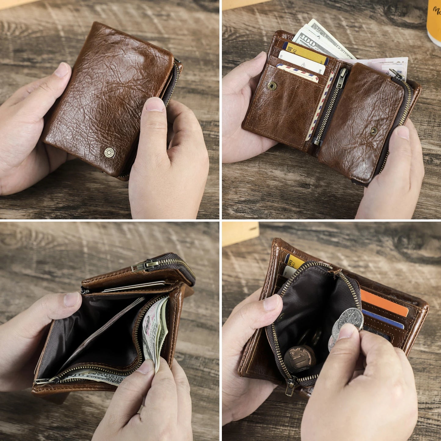 Herren Echtleder Geldbörse Bifold Vintage RFID Kartenhalter Münzfach Luxus Reise