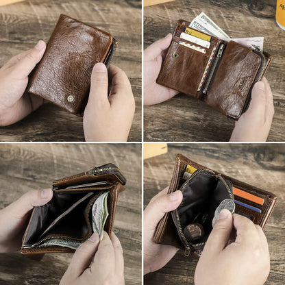 Herren Echtleder Geldbörse Bifold Vintage RFID Kartenhalter Münzfach Luxus Reise
