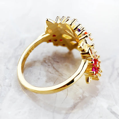 Damen-Ring bunte Blumen Böhmen aus Sterlingsilber