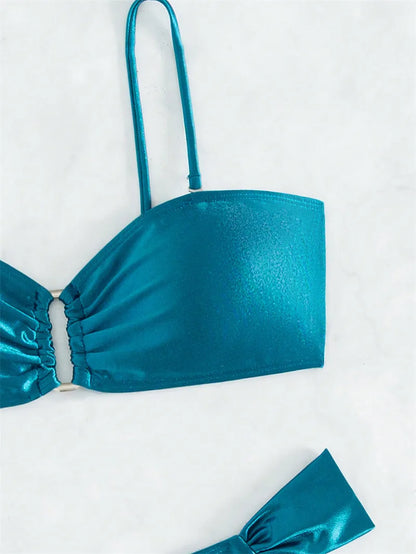 Verführerisches Bikini-Set mit Perlenkette und Push-up-Effekt – ideal für Strand und Pool