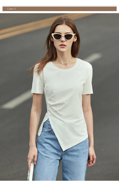 Damen T-Shirt mit asymmetrischem Design und kurzen Ärmeln für den Sommer