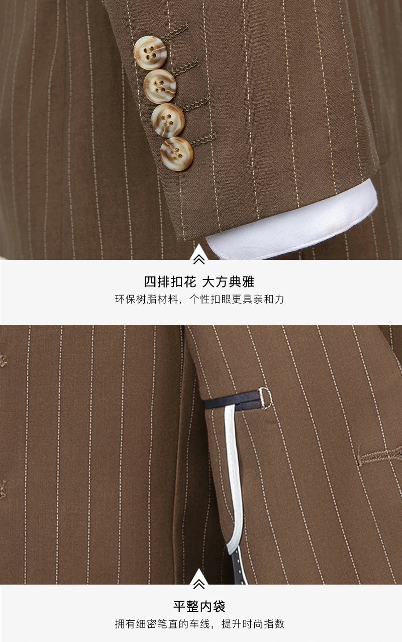 Klassischer 3-teiliger Anzug: Gestreiftes Business-Outfit für Hochzeiten und Events, Slim Fit, S-5XL