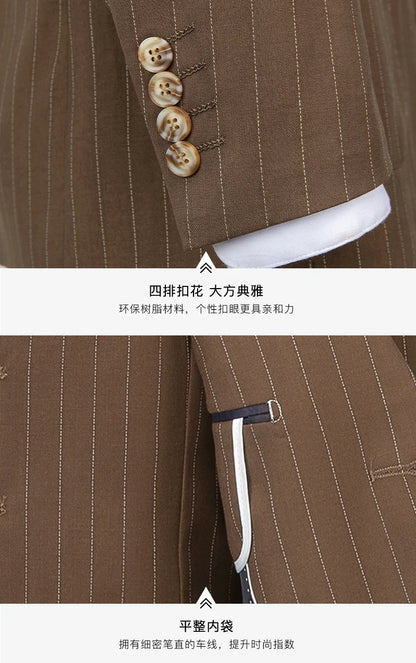 Klassischer 3-teiliger Anzug: Gestreiftes Business-Outfit für Hochzeiten und Events, Slim Fit, S-5XL