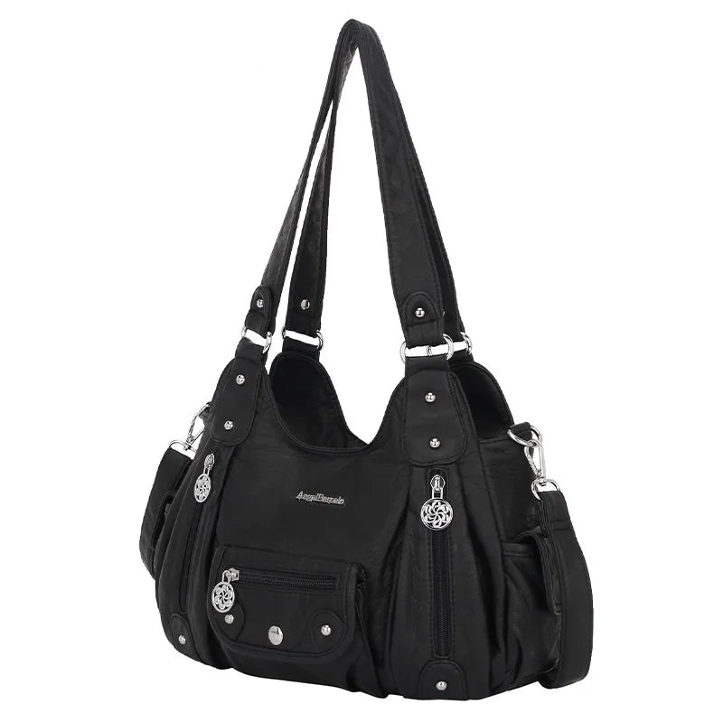 Damen-Handtasche Mit Obergriff Im Vintagestil Aus Kunstleder Mit Mehrfachfächern