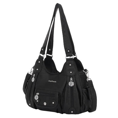 Damen-Handtasche Mit Obergriff Im Vintagestil Aus Kunstleder Mit Mehrfachfächern