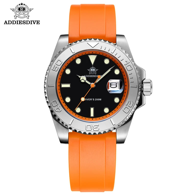 ADDIESDIVE 41mm AD2040 Sports Diver Watch TPU rubber belt Blue Luminous Reloj Hombre 200m Waterproof Quartz Watches