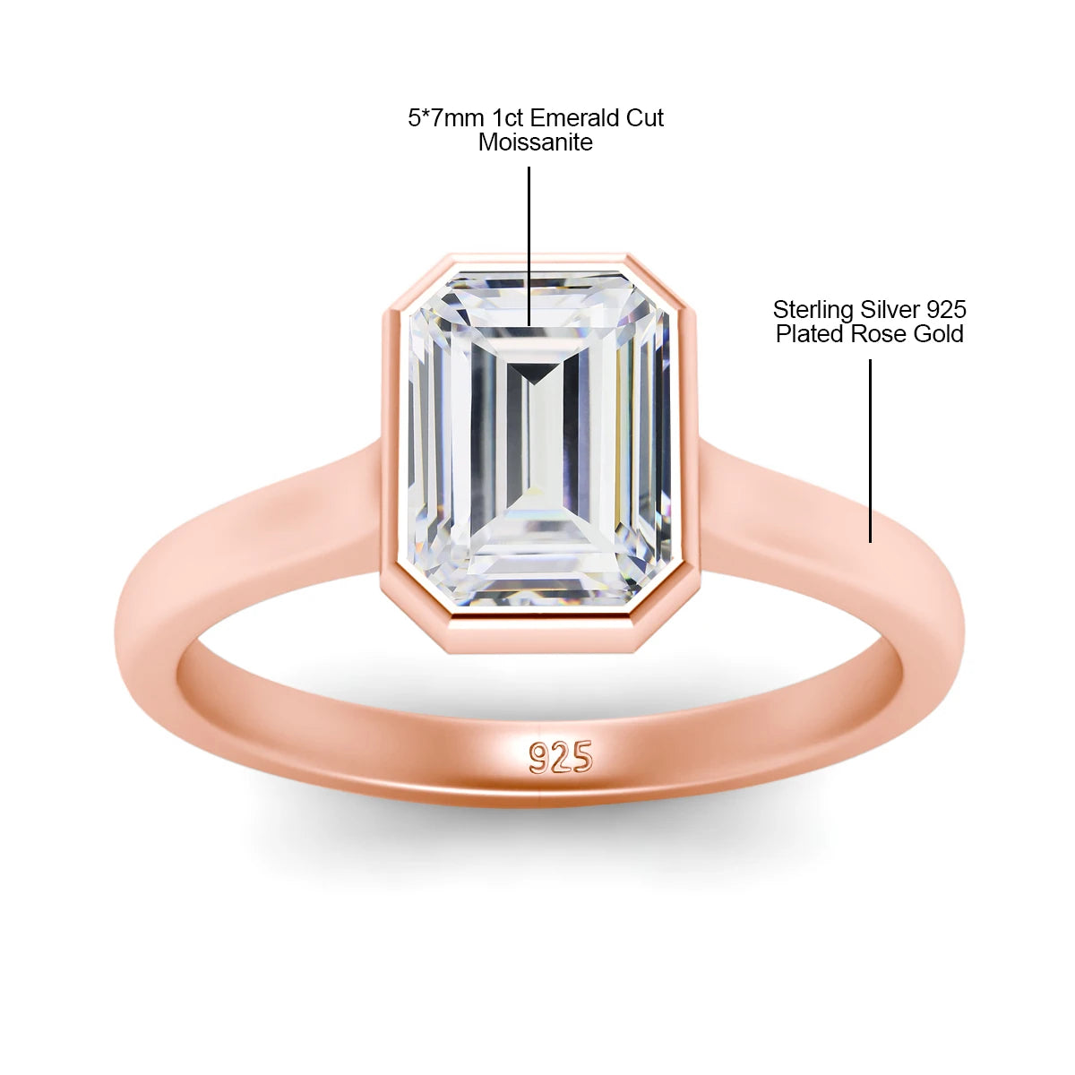 Damen-Ring aus Silber 925 mit Moissanit im Smaragd-Schliff 1 Karat Zertifikat inklusive Echtheitsprüfung