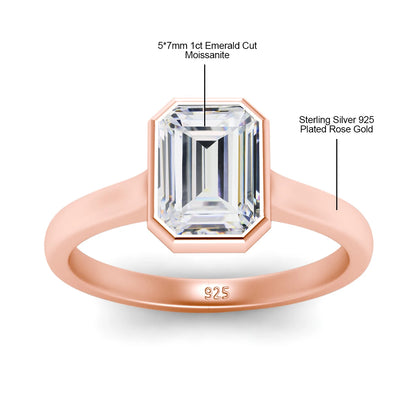Damen-Ring aus Silber 925 mit Moissanit im Smaragd-Schliff 1 Karat Zertifikat inklusive Echtheitsprüfung