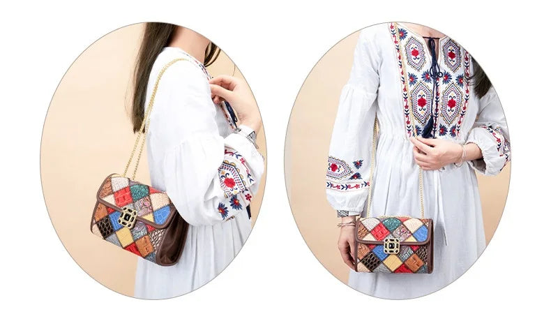Damen-Schultertasche Aus Echtem Leder Kleine Handtasche Mit Gestepptem Kettenriemen Für Alltag Und Freizeit
