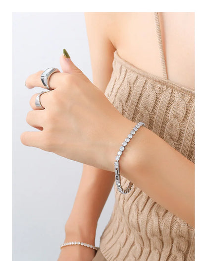 Damen-Kettenarmband mit rundem Zirkonia aus Edelstahl