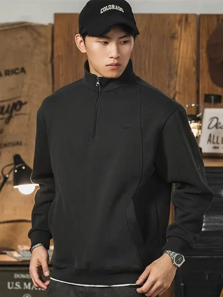 Herren Sweatshirt im Y2K Vintage-Stil mit halb durchgehendem Reißverschluss