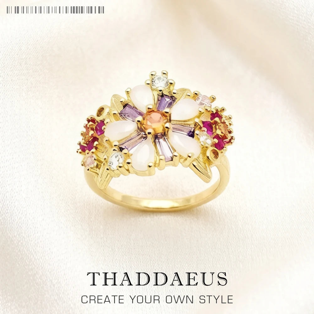 Damen-Ring bunte Blumen Böhmen aus Sterlingsilber