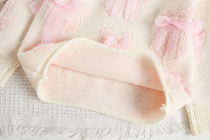 Mädchen Outfit Set mit süßem Bär Bogen Pullover und Mesh Rock