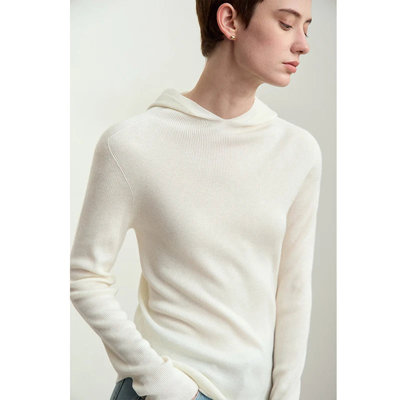 Damen-Kapuzenpullover Wolle-Polyester nahtlos gerade einfarbig Herbst