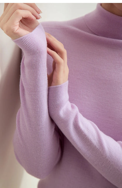 Damen-Rollkragenpullover 100 % Wolle Kammgarn schlank Winter