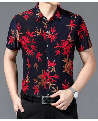 Kurzärmeliges Herrenhemd aus Maulbeerseide – elastisches, sommerliches Business-Casual-Hemd in Uni-Farbe aus Eisseide