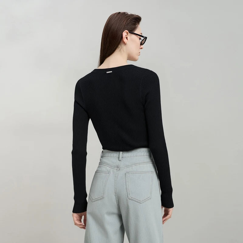 Damen-Rundhals-Cardigan Slim Doppelreißverschluss Viskose Frühling