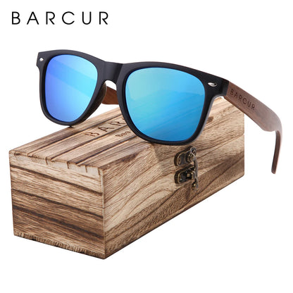 Sonnenbrille Holz Walnuss schwarz polarisiert UV400 Original-Etui Herren