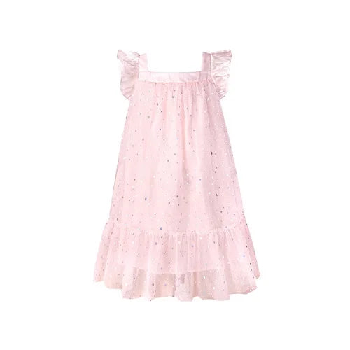 Rosa Prinzessinnen-Kleid für Mädchen mit Pailletten und Gaze – Sommerliches Partykleid für Kinder von 3 bis 12 Jahren