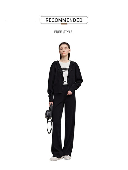 Damen-Strickjacke Kapuze Reißverschluss locker 2-teilig Set Herbst