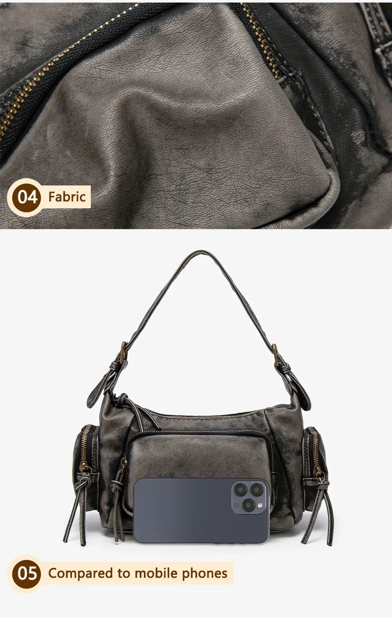 Damen-Hobo-Tasche aus Leder im Vintage-Look mit Mehrfach-Fächern und Tassel-Reißverschluss Alltagsbegleiter