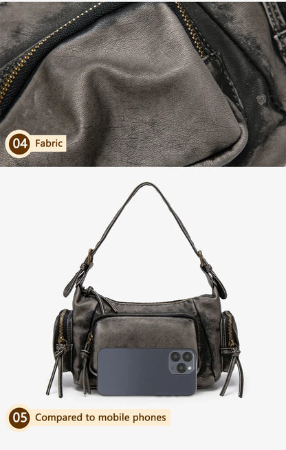 Damen-Hobo-Tasche aus Leder im Vintage-Look mit Mehrfach-Fächern und Tassel-Reißverschluss Alltagsbegleiter