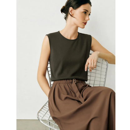 Damen-Rundhalspullover ärmellos Drapierung Cut-Out Lyocell Sommer
