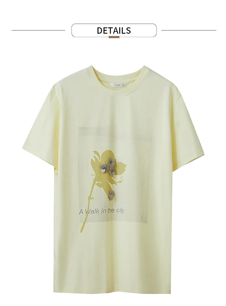 Damen T-Shirt mit minimalistischem O-Ausschnitt und Pailletten-Verzierung