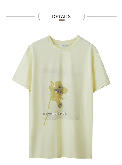 Damen T-Shirt mit minimalistischem O-Ausschnitt und Pailletten-Verzierung
