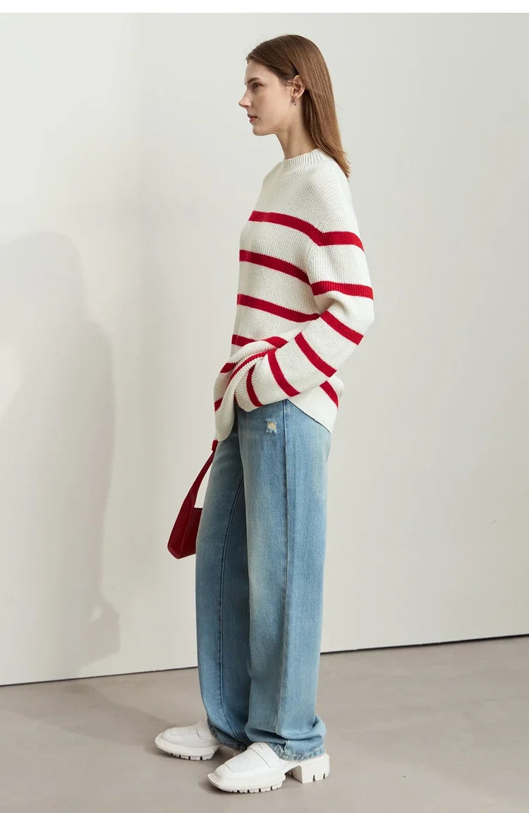 Damen-Strickjacke Streifen Stehkragen Kontrastfarben locker Weihnachten Winter
