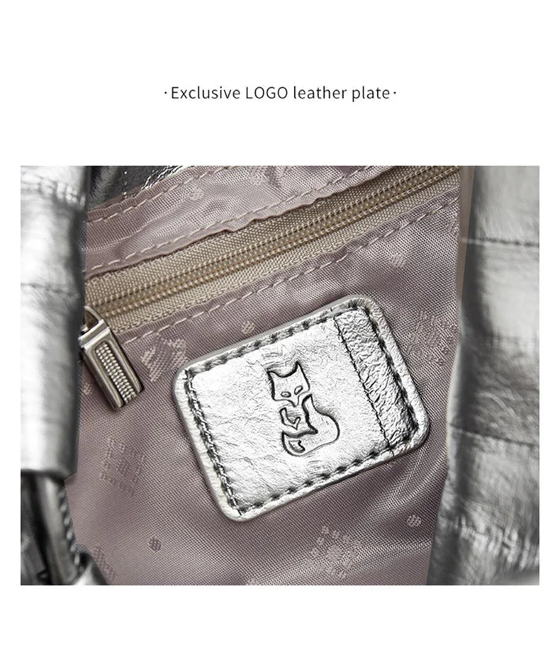 Damen Schultertasche aus Kunstleder und Spaltleder mit Kordelzug