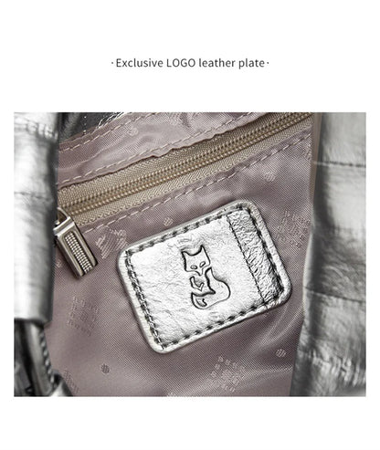 Damen Schultertasche aus Kunstleder und Spaltleder mit Kordelzug