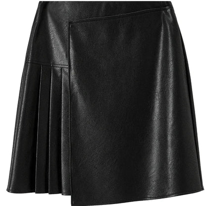 Frauen Minirock aus schwarzem Leder mit asymmetrischem Design und hoher Taille
