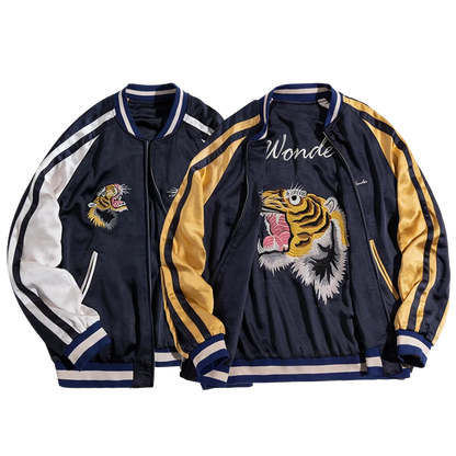 Herren Yokosuka Jacke Retro Reversible Tiger bestickte Patchwork-Outwear