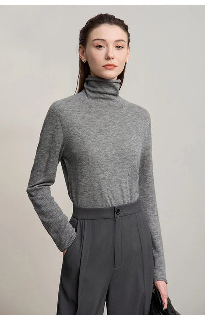 Damen-Rollkragenpullover 100 % Wolle gerade einfarbig Herbst-Winter