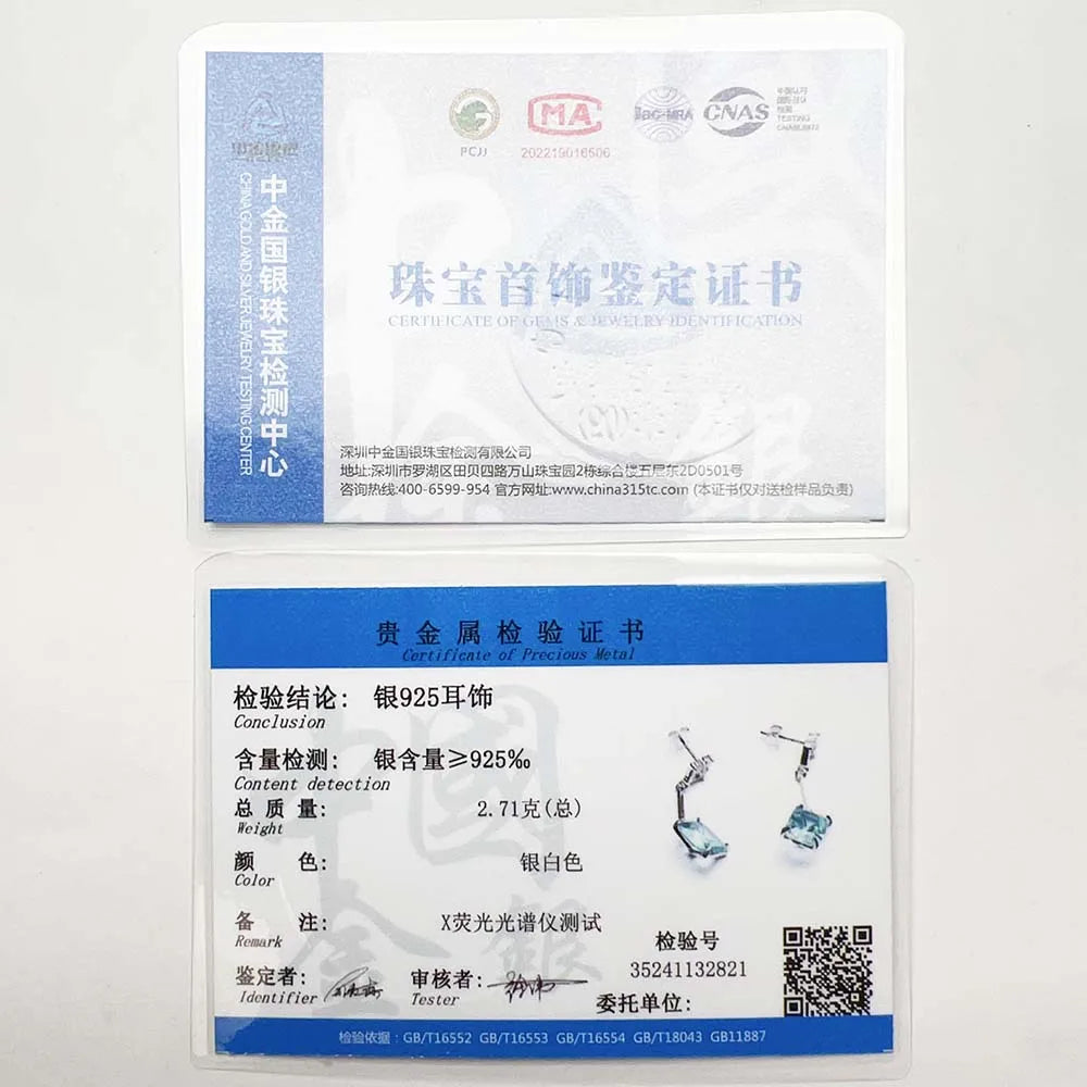 Damen-Tropfenohrringe Aquamarin quadratisch aus Sterlingsilber