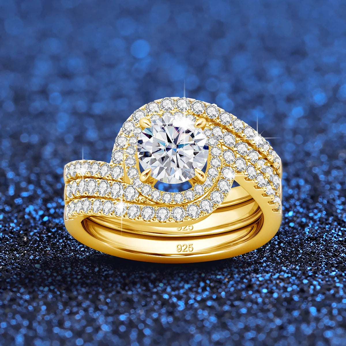 Damen-Moissanit-Ring-Set aus zwei Ringen Zertifiziert D-Farbe VVS1 2 Karat Verlobungs- und Festtags-Schmuck