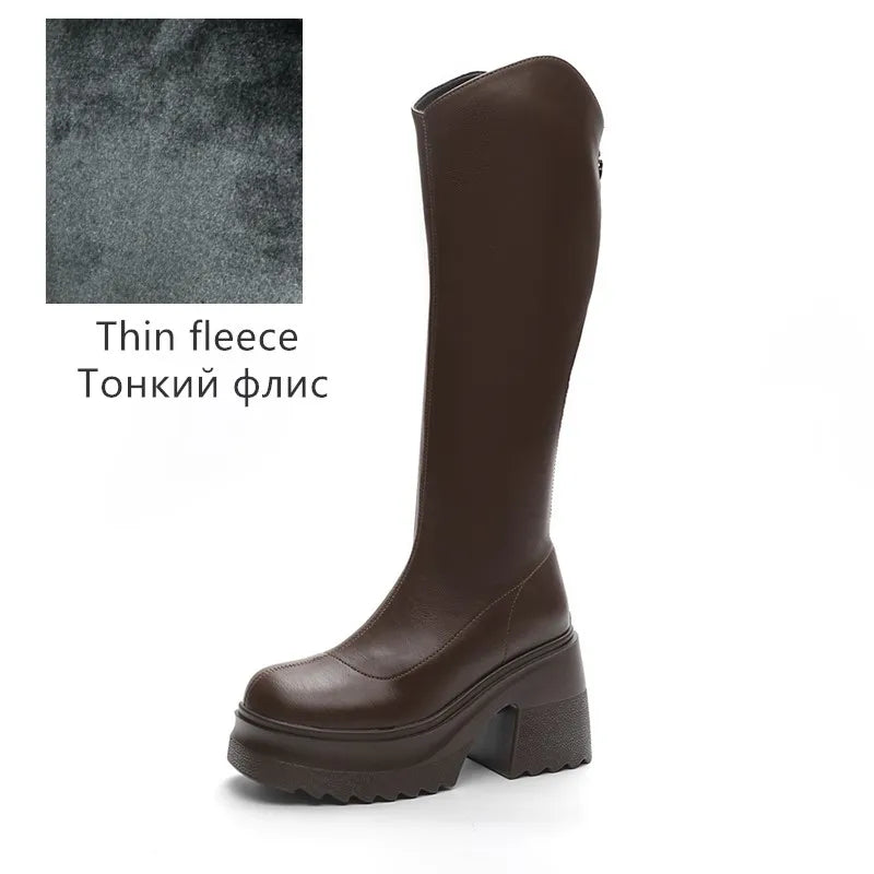 AIYUQI High Heel Boots Women Autumn 2025 New Genuine Leather Platform Boots Women Skinny Leg 10cm Heel High Female Rider Boots