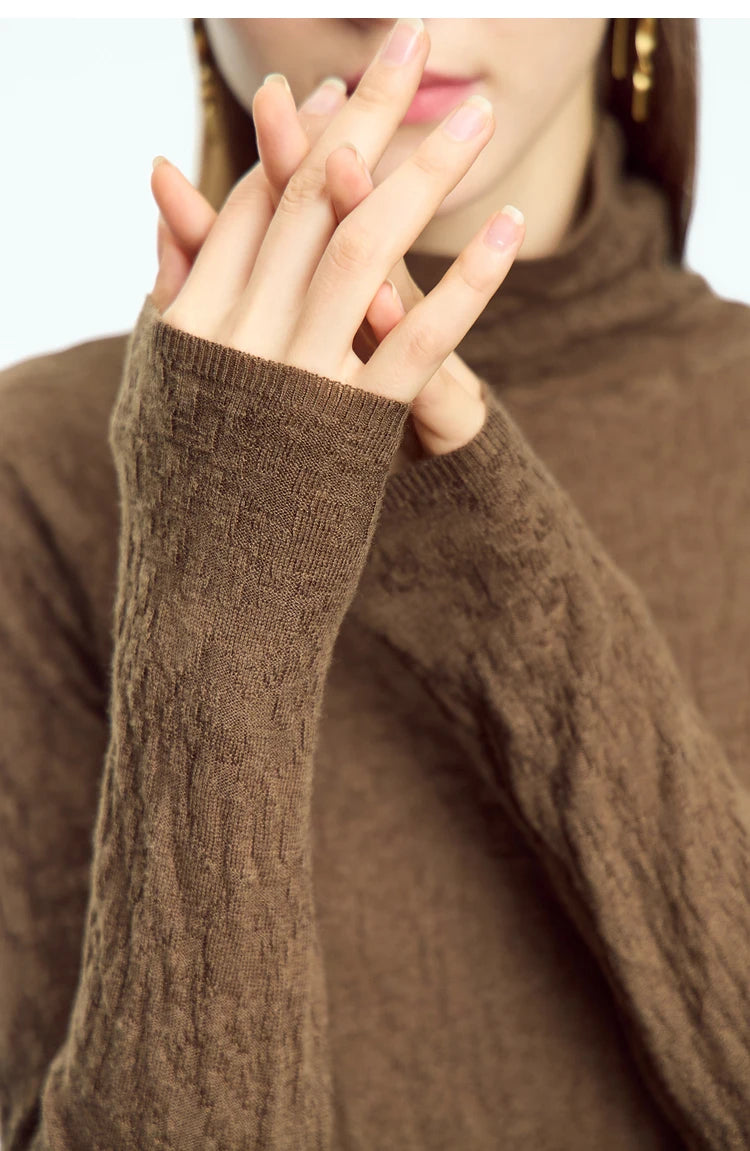 Damen-Rollkragenpullover Wolle Slim einfarbig Büro Winter