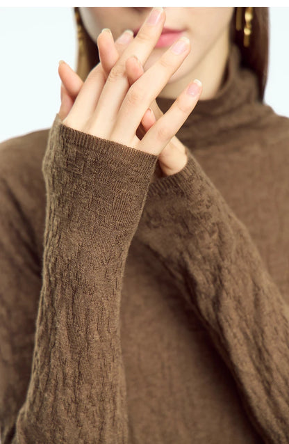 Damen-Rollkragenpullover Wolle Slim einfarbig Büro Winter