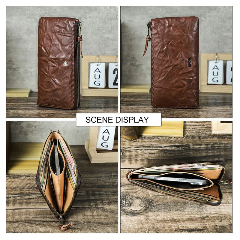 Herren Echtleder Lange Geldbörse Vintage RFID Handyfach 8 Kartenfächer Geschenk